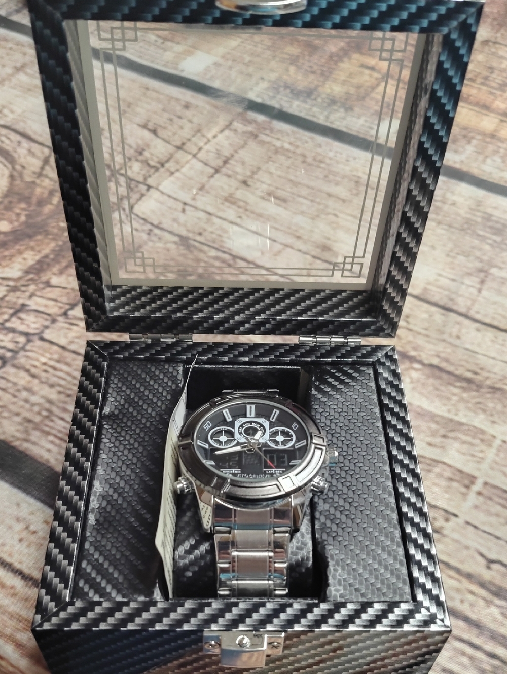 Men's Black Stainless Steel Chronograph Watch